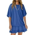 thumbnail image 5 of Kilaqueen Two Piece Sets for Women Crew Neck Short Sleeve Tops and Flowy Pleated Skirts Solid Color Beach Vacation Outfits Set, 5 of 5