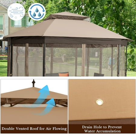 Costway 10' x 12' Octagonal Patio Gazebo Canopy Shelter Double Top W ...