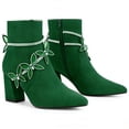 thumbnail image 4 of BLISSFUL STEP Women's Ankle Boots Butterfly Rhinestone Strap Chunky Heels Pointed Toe Boots Green 9.5, 4 of 6