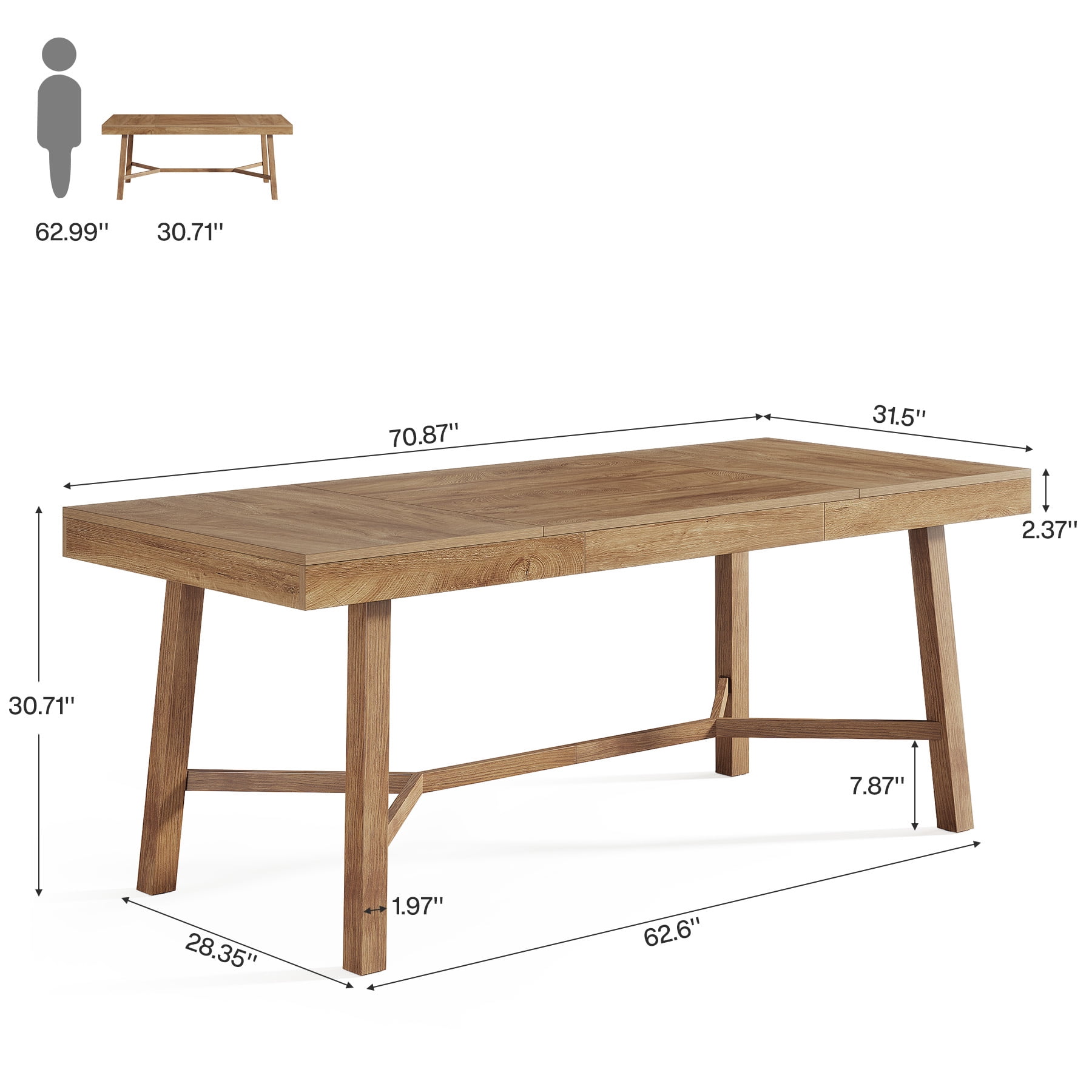 Finmind 71-inch Executive Desk, Farmhouse Large Office Computer Desk with Sturdy Frame, for Home Office, Light Brown