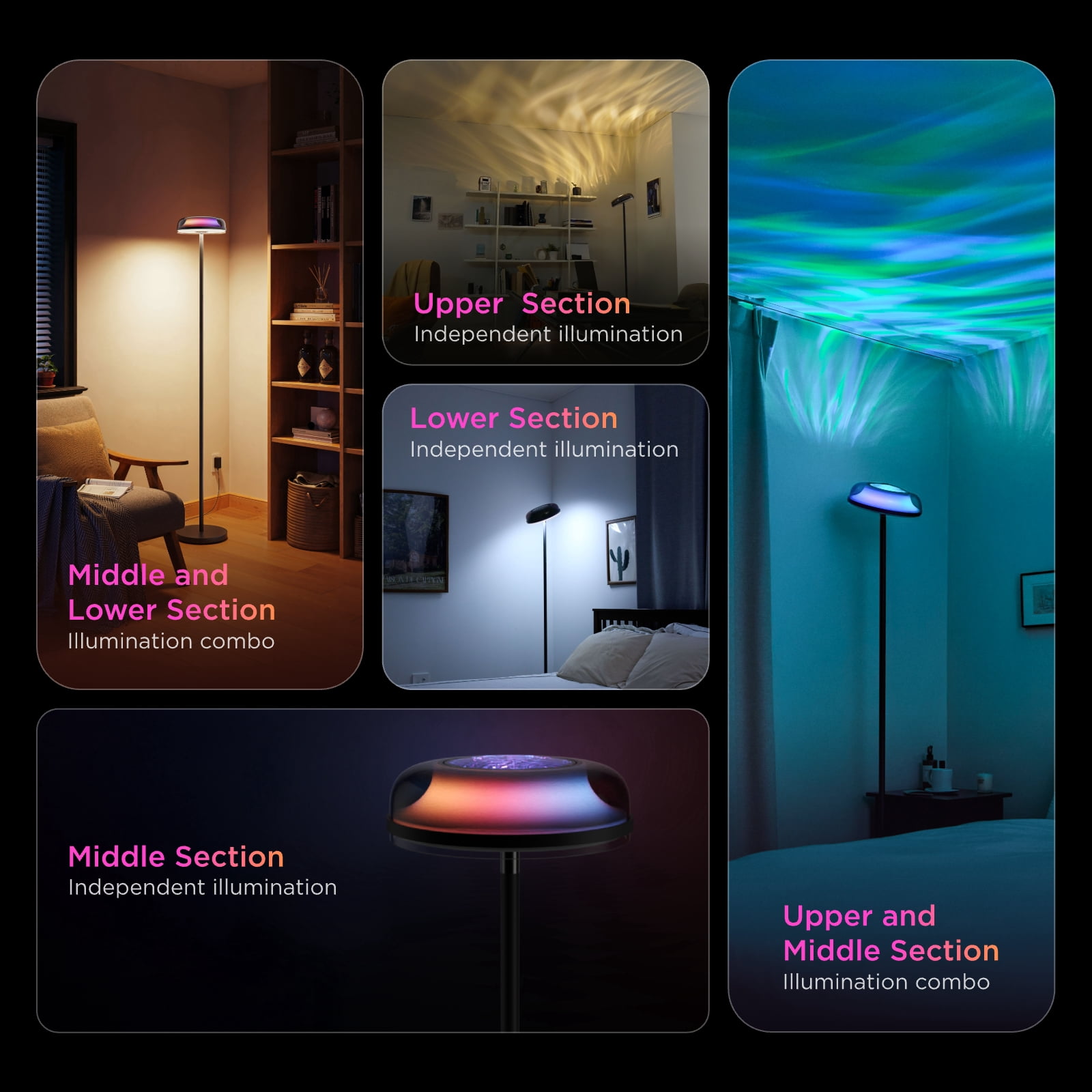 Govee Floor Lamp RGBIC Ripple Projector Modern Style - LED, Dimmable, 1000lm, White