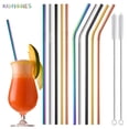 thumbnail image 2 of BadPiggies Set of 8 Reusable Stainless Steel Drinking Straws 10.5" Extra Long with Cleaning Brushes for 20 24 30 oz Fit Yeti Tervis Rtic, 2 of 7