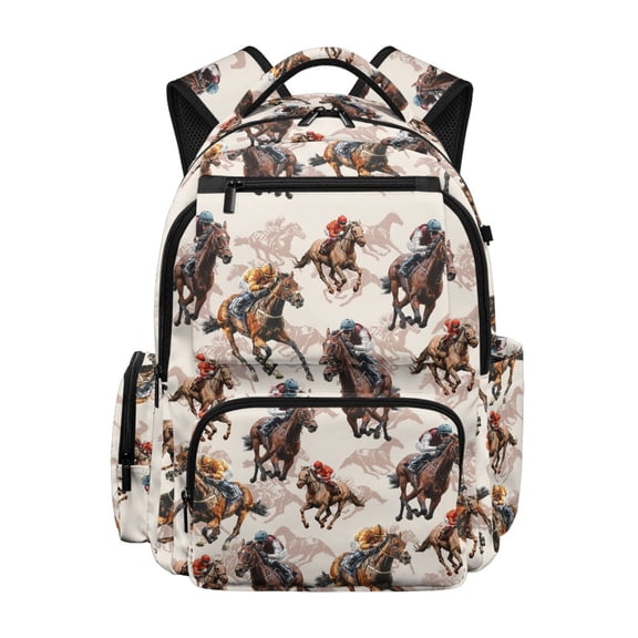 CHAQLIN Waterproof Kids Backpacks for School Casual, 600D Polyester Multi Pocket Bookbag, Horse Racing Pattern