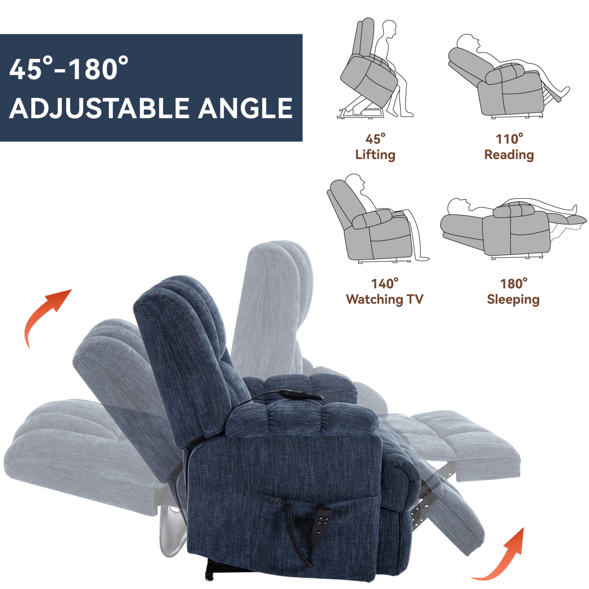 Leumius Large Power Lift Recliner Chair for Elderly,Heavy Duty Dual Motor Chenille Electric Recliners Chair with Massage and Heat for Living Room,Gray
