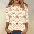 thumbnail image 2 of Halloween Shirts for Women Funny 3/4 Sleeve T Shirts Horror Skull Printed Pullover Spooky Round Neck Tops Holiday Three Quarter Length Blouses, S, 2 of 5