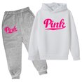 thumbnail image 3 of Sudadera con capucha para niños con estampado de letras rosas, abrigo y pantalones para niñas, 2 piezas, ropa de 3 a 12 años, conjunto deportivo de moda informal y encantador, 3 of 5