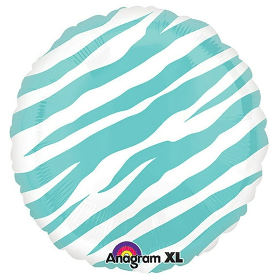 18 inch Circle - Robins Egg Blue Zebra Foil Mylar Balloon - Party Supplies Decorations