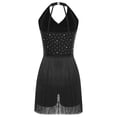 thumbnail image 5 of YiZYiF Women's Latin Leotard Dress Halter Neck Fringe Dance Costume for Modern Jazz Samba Rumba Cha Cha Black XL, 5 of 6