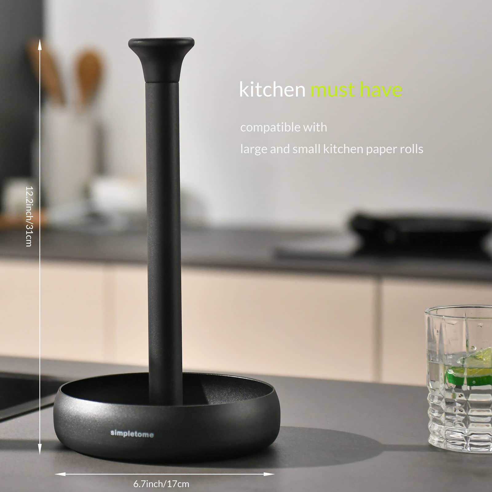 simpletome Paper Towel Holder Countertop ONE HAND Tear Keep It Rolled Up Weighted Base