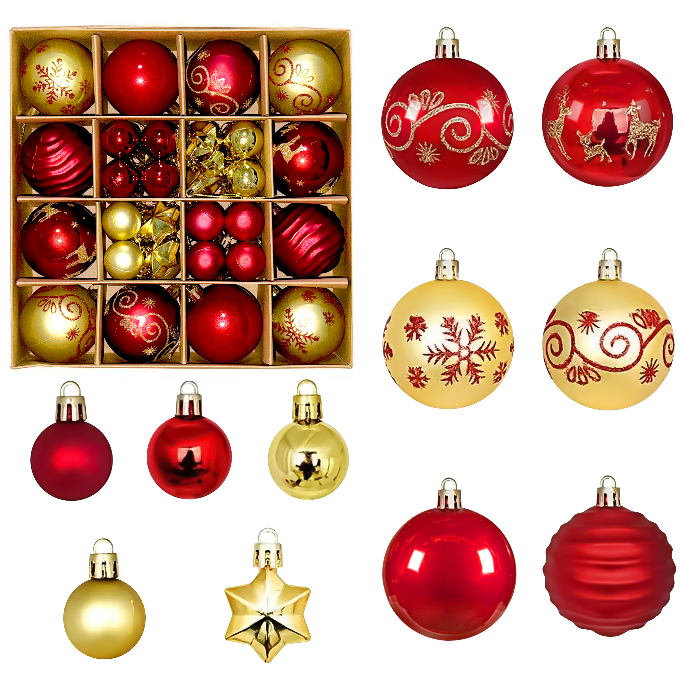 BeePrincess 44-Piece Red and Gold Christmas Ornament Set photo 1