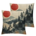thumbnail image 2 of Acheng Throw Pillow Cover Japanese Bamboo Pillow case Asian Ink Painting Black Tree Stems Red Sun Mountains Decorative Pillow Case Funny Home Decor Square Cushion Pillowcase,2 Pcs White, 2 of 6