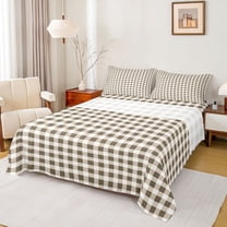 Feelyou Retro Wheat Plaid Twin Sheet Sets, Stripes Lines Buffalo Bedding, 3pcs