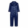 thumbnail image 5 of AKOEE Satin Capri Pajamas for Women 2 Piece Sets Soft 3/4 Sleeve Button Up Shirt Capris Pant Lounge Sleepwear (S, Purple), 5 of 8