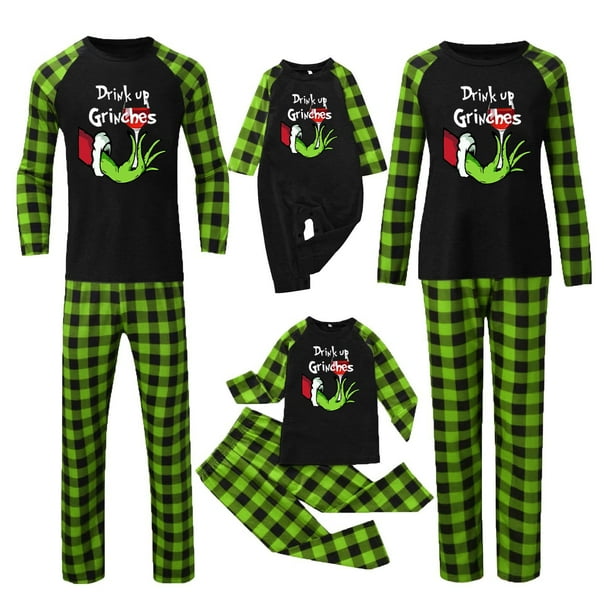 Pijamas navideños a juego Grinch - TKing Fashion 2024 Nuevos conjuntos de pijamas navideños familiares a juego Grinch, pijamas navideños navideños para parejas, adultos y niños, Mujer L