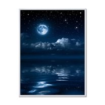 Designart 'Full Moon Night in Cloudy Sky I' Nautical & Coastal Framed Canvas Wall Art Print