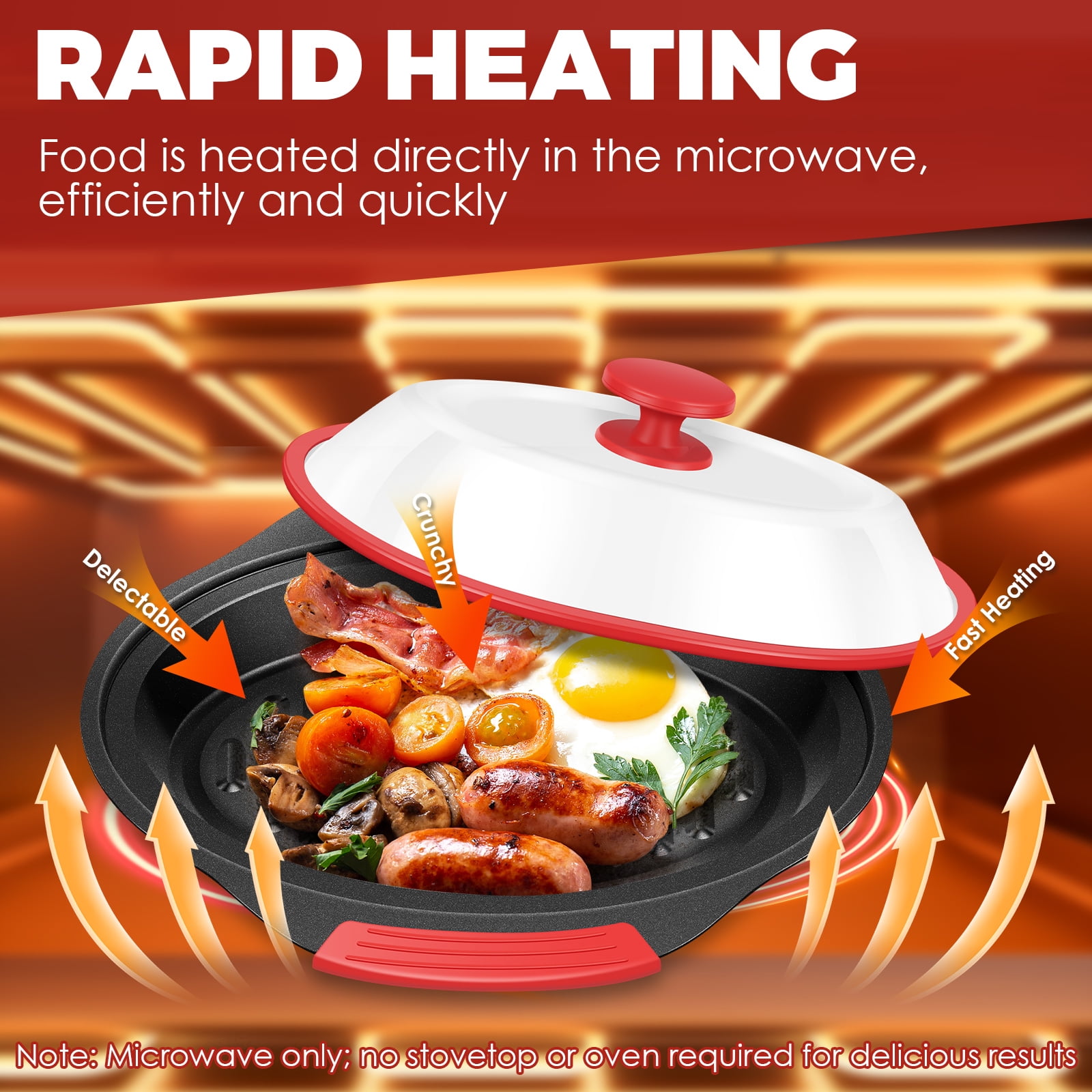 Qenwkxz Microwave Bacon Cooker, Red Microwave Bacon Grooved Cooking Tray with Splatter Lid, Microwave Grill Pan, Easy to Clean, Convenient Kitchen Tool, Dishwasher Safe