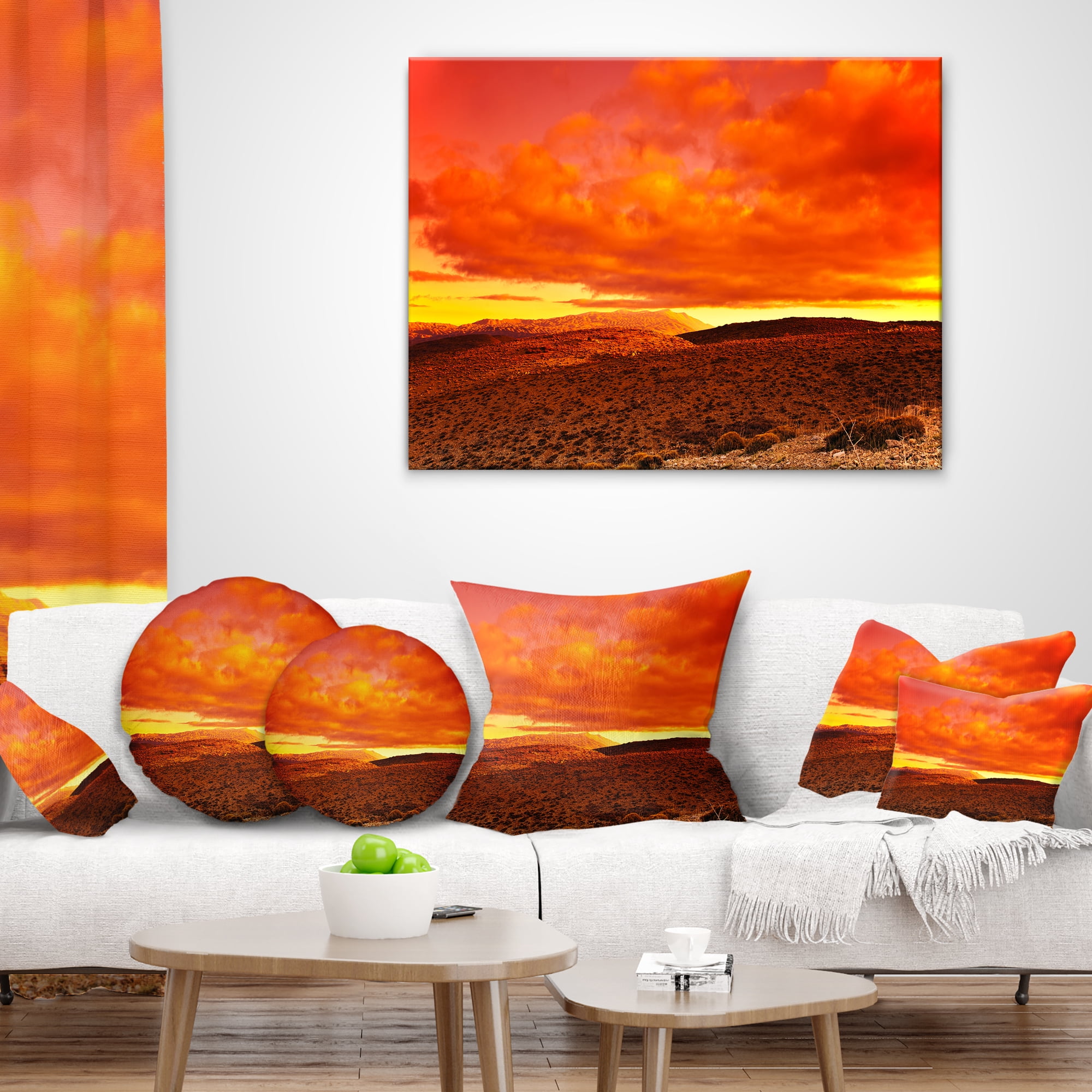 Designart Dramatic Red Sunset at Desert - Landscape Printed Throw Pillow - 18x18