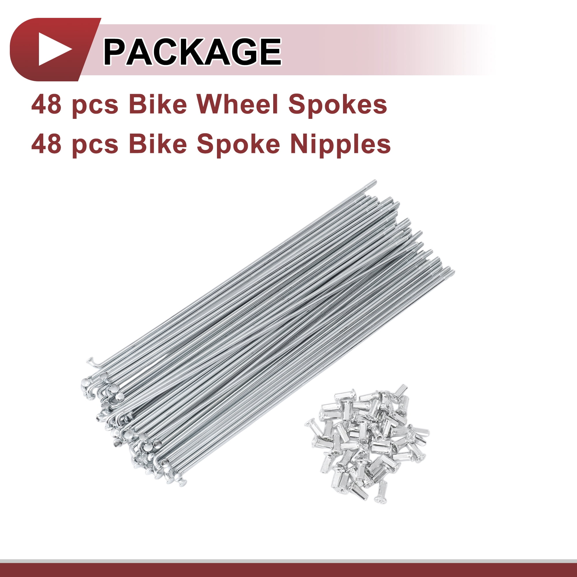 Unique Bargains 48Pcs 10G Bike Wheel Spokes Carbon Steel Galvanized Silver 9.45"