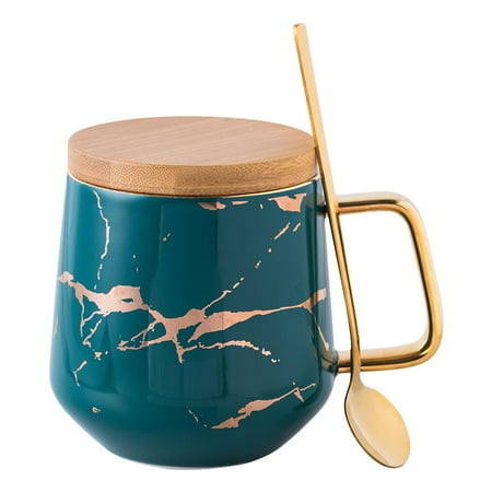 

Coffee Cup Set Delicate Mable Texture Ceramic Tea Cup with Cup Holder and Spoon Ergonomic 400ml Tea Cup Coffee Container
