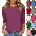 thumbnail image 6 of FAIWAD Tops for Women Trendy 3/4 Sleeve Casual Crew Neck Pleated T-Shirts Basic Dressy Loose Blouses, 6 of 6