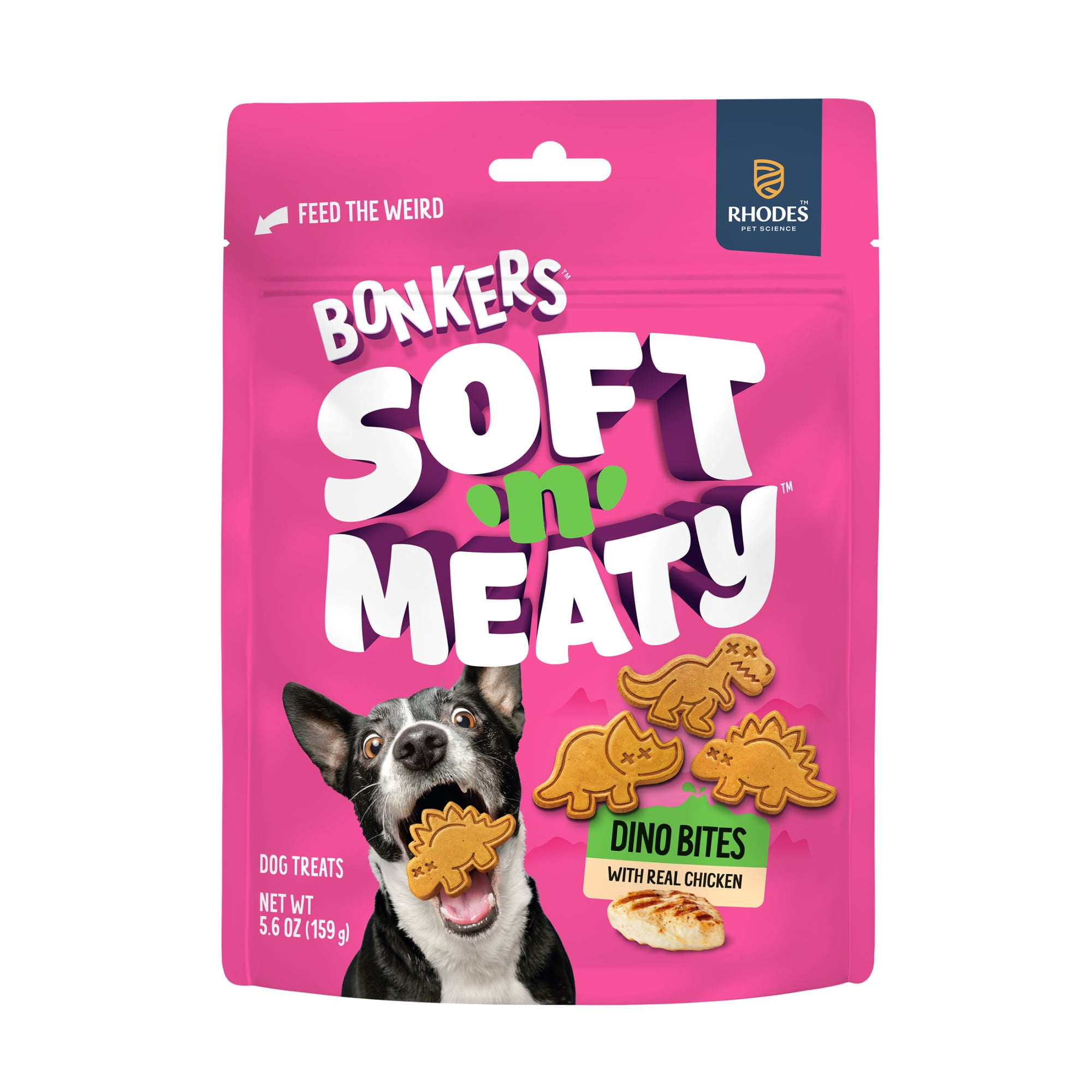 BONKERS Soft & Meaty Dog Treats Made with Real Chicken, Dinosaur Shapes, 5.6 oz Bag