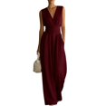 thumbnail image 4 of JFGHDG Women's Sleeveless Wrap V-Neck Jumpsuit, High Waist Wide Leg Casual Romper Elegant One Piece Outfit with Pockets Wine S, 4 of 7