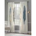 thumbnail image 4 of Blue Beige Feathers Sheer Curtains 84 Inch Length 2 Panels Set, Vintage Native Ombre Wood Grain Voile Window Treatment Rod Pocket Curtains Sheers Drapes for Bedroom/Living Room/Kitchen 52"x84"x2, 4 of 7