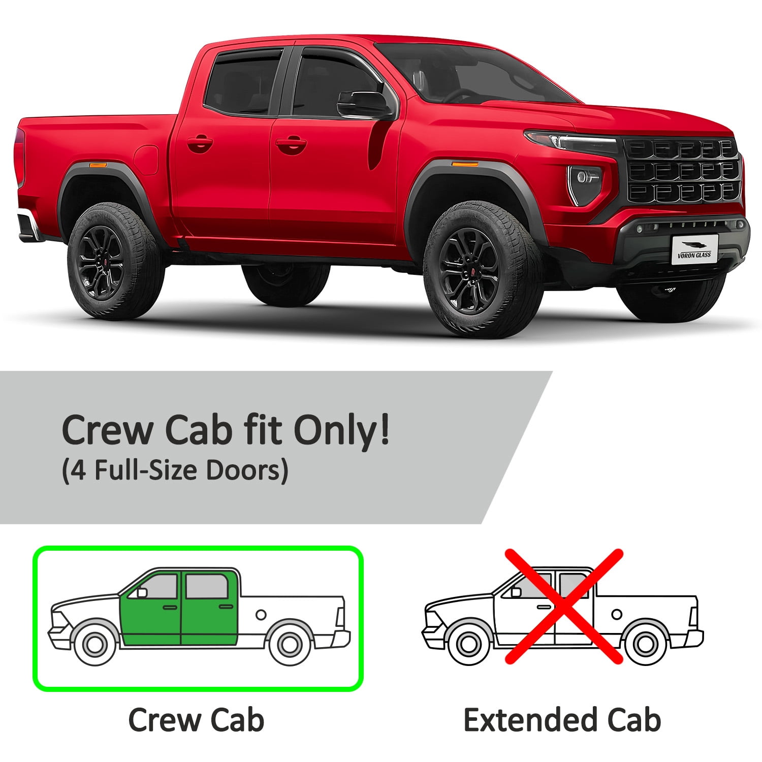 Voron Glass in-Channel Extra Durable Rain Guards for GMC Canyon 2023-2026 Crew Cab, Window Deflectors, Vent Window Visors, 4 Pieces - 201154
