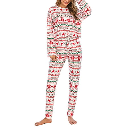 

Nokpsedcb Women Christmas Pajamas Suit Snowflake Elk Loose Pants Xmas Homewear