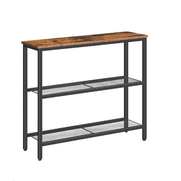 29.5" Narrow Console Table, 3-Tier Entryway Table, Thin Sofa Table with Shelves, Side Table, Display Table, for Hallway, Entrance, Living Room, Bedroom, Rustic Brown and Black