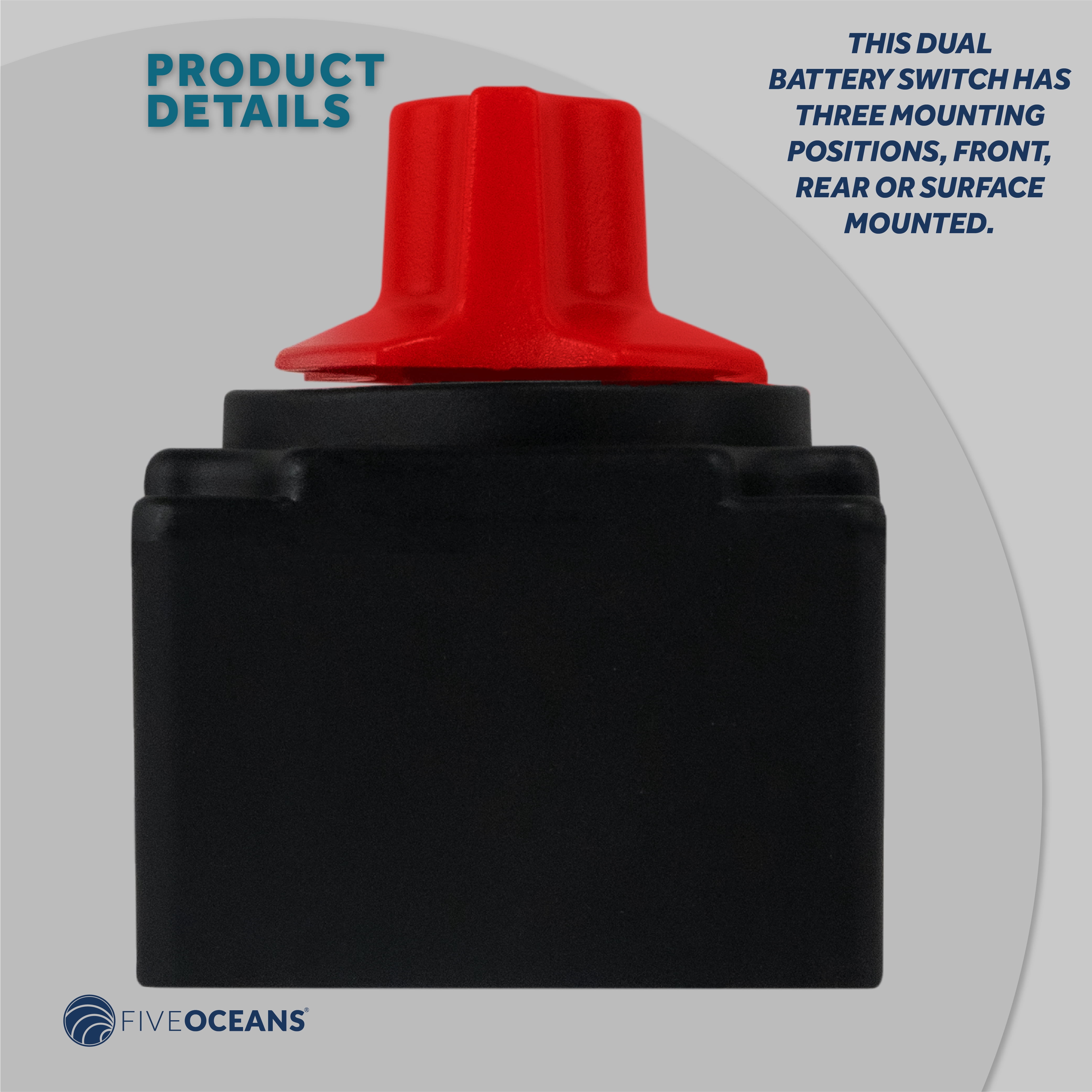 Five Oceans Battery Disconnect Switch, Marine Dual Battery Switch Off-1-2-Both with Knob, 250 Amp Continuous 350 Amp Intermittent, 12-24 Volts FO3511