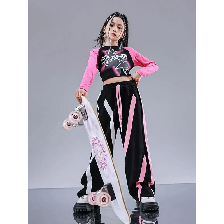 Girl Hip Hop Fashion Sweatshirt Contrast Loose Pants Girls Crop