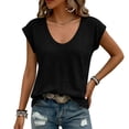 thumbnail image 6 of Mifsaly Womens Casual T-Shirt Scoop Neck Short Cap Sleeve Relaxed Fit Summer Tee Breathable Slub Knit Daily Wear Lightweight Fashion Basic Top Black,XXL, 6 of 9