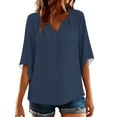 thumbnail image 4 of Craaazy Women's Relaxed Fit V Neck Blouse, Solid Color 3/4 Sleeve Tops, Comfy Casual Shirt for Spring & Summer Gifts, 4 of 8