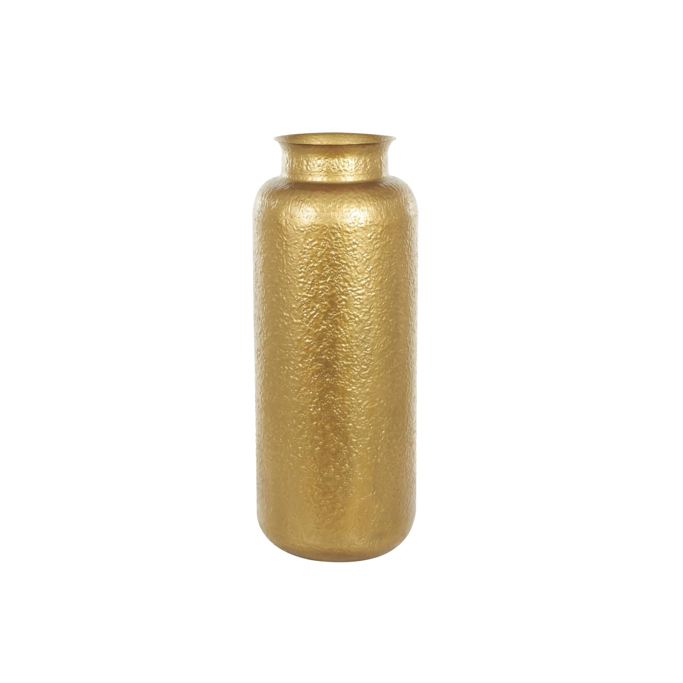 DecMode 40" Tall Textured Hammered Floor Gold Metal Vase