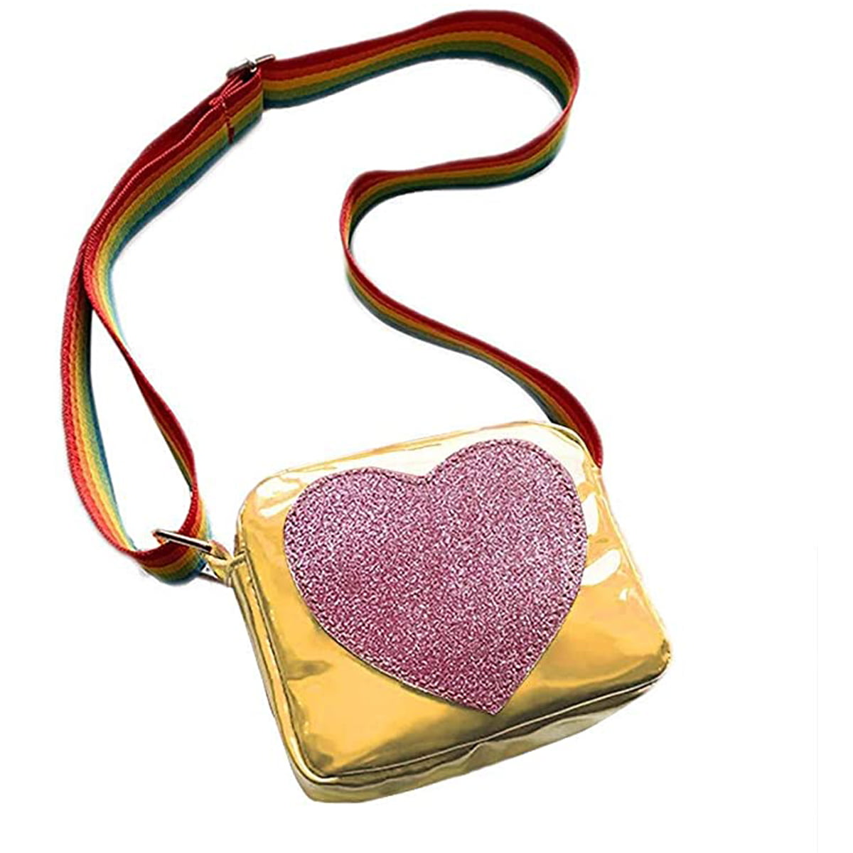 Girls Cute Cartoon Sequin Heart Shaped Crossbody Bag Coin Purse