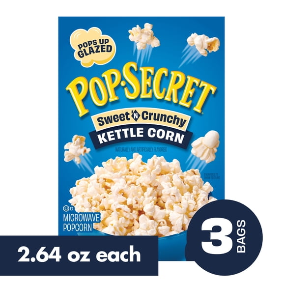 Pop Secret Popcorn, Sweet 'n Crunchy Kettle Corn Microwave Popcorn, 2.64 oz Sharing Bags, 3 Ct