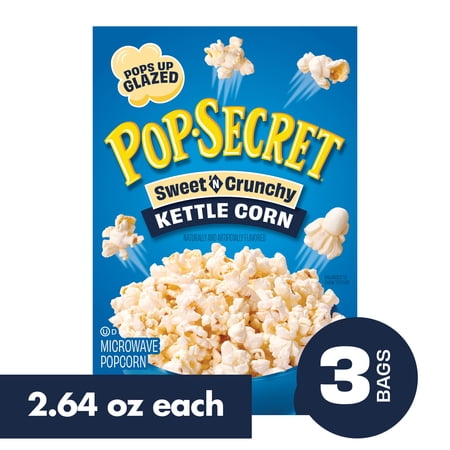 Pop Secret Popcorn, Sweet 'n Crunchy Kettle Corn Microwave Popcorn, 2.64 oz Sharing Bags, 3 Ct