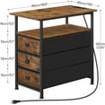 thumbnail image 2 of End Tables Set of 2, Narrow Side Table with Charging Station, Nightstand with 3 Non-Woven Fabric Drawers, Bedside Table for Small Spaces, for Living Room, Rustic Brown and Black, 2 of 9