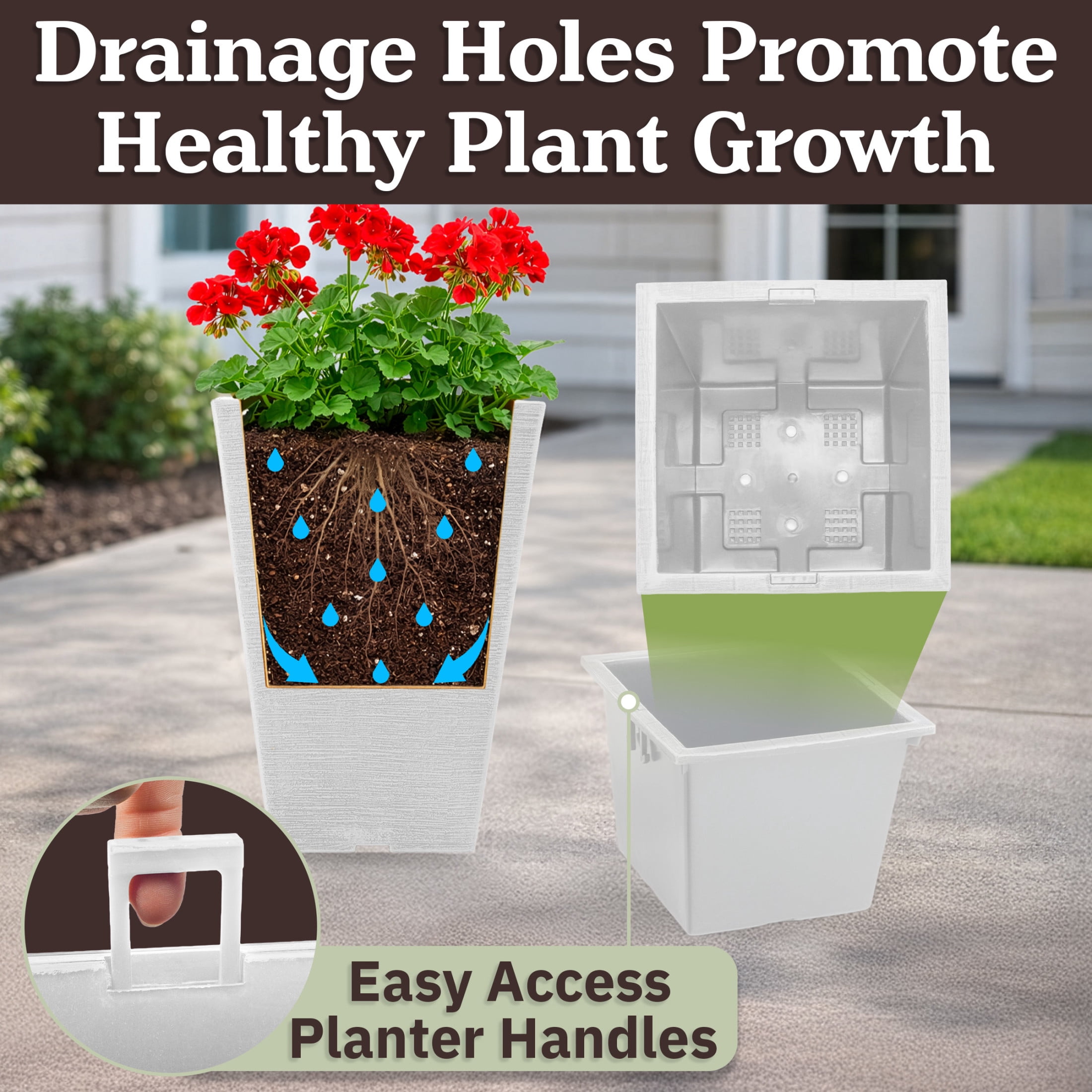 Pure Garden Large Outdoor Planters 2-Pack - 13.75” Tall Planters for Outdoor Plants or Indoors, White
