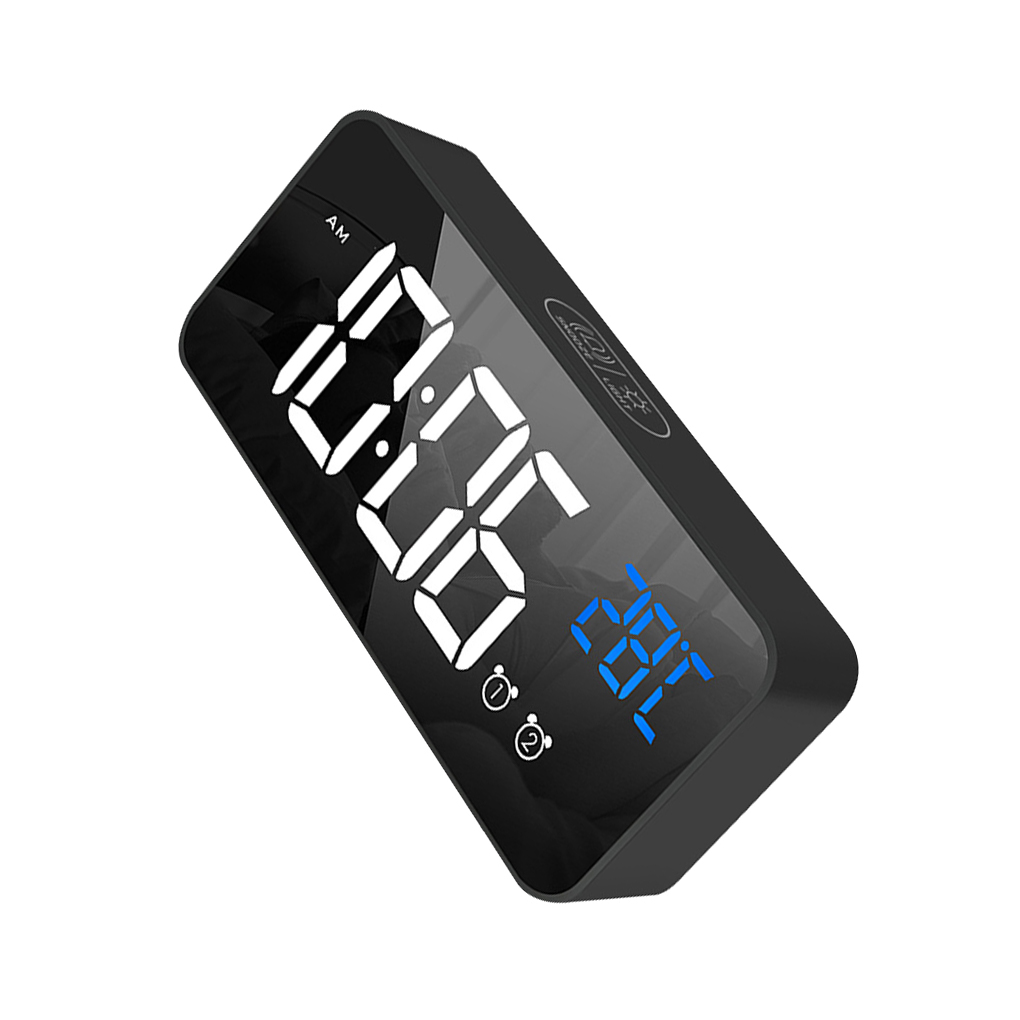 Justhard Smart LED Mirror Electronic Clock Portable Home USB Voice Control Silent Timer Music