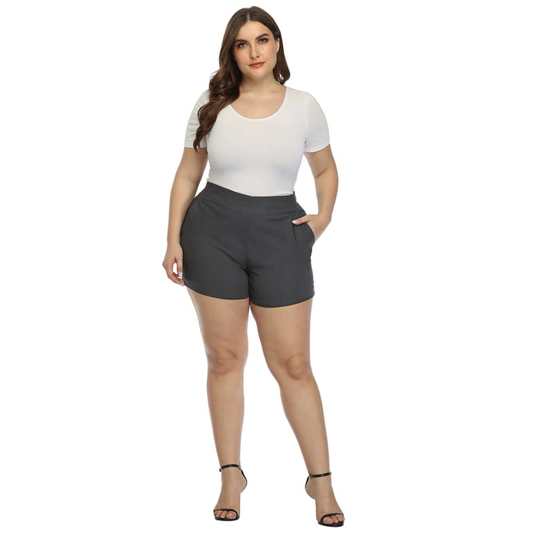 HDE Chino Shorts for Women, Elastic High Waisted Casual HDE Chino Shorts for Women, Elastic High Waisted Casual