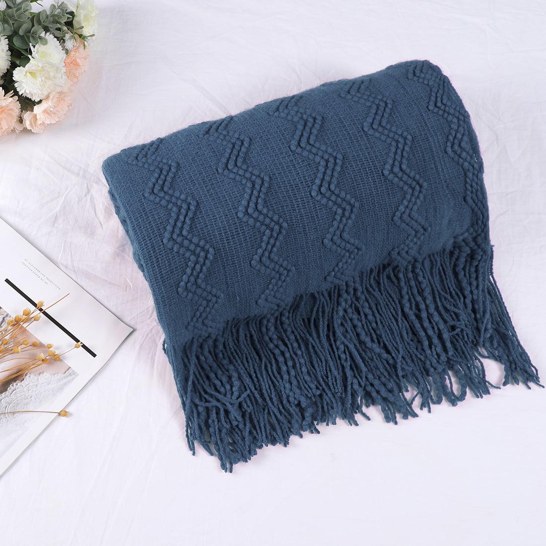 50x90 Aqua BOURINA Throw Blanket Textured Solid Soft Sofa Throw Couch Cover Knitted Decorative Blanket 
