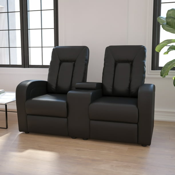 Flash Furniture 2Seat Push Back Reclining Black LeatherSoft Theater