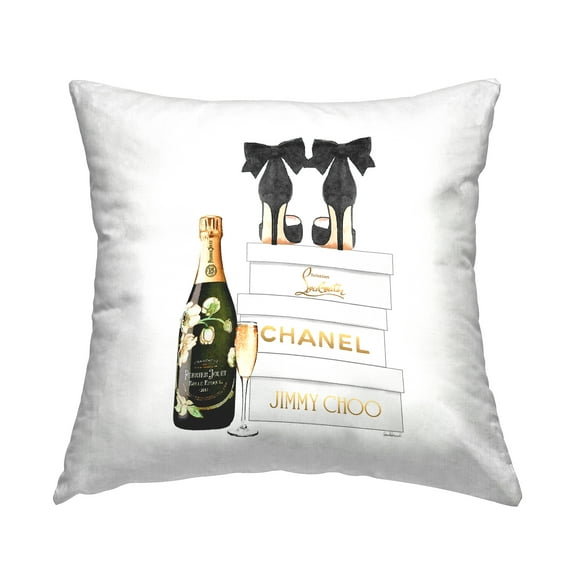 Stupell Industries Bubbly Champagne Black Glam Bow Shoes Design by Amanda Greenwood Throw Pillow
