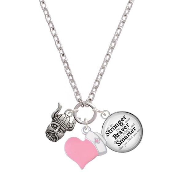 Delight Jewelry Silvertone Small Viking - Mascot - Light Pink Heart Nurse Strong Zoe Necklace
