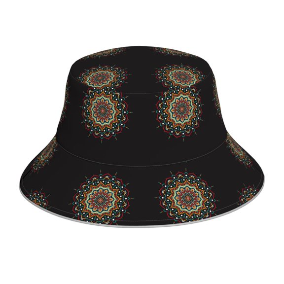 Pofeuu Colorful Mandala Print Bucket Hat for Women Men Reflective Bucket Hats Beach Summer Sun Hat Travel Fisherman Cap