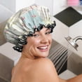 thumbnail image 5 of Shower Caps,Pioneer Flower Floral Print Pattern Waterproof Shower Cap for Women 4 Pieces,Double Reusable Hair Cover for Shower PEVA Elastic Stretch Hem, 5 of 7