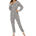 thumbnail image 3 of Seyurigaoka Women Cozy Pajamas Jumpsuit, Cartoon Long Sleeve Buttons O-Neck One-Piece Sleep Wear, 3 of 6