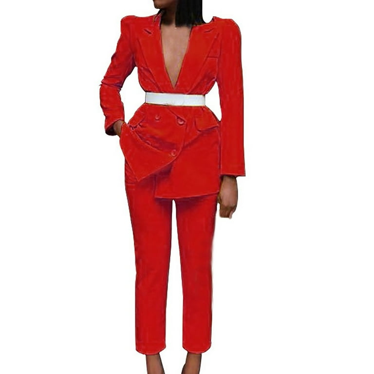 Idoravan Women Sets Clothing Clearance Womens Long Sleeve Solid Suit Pants  Casual Elegant Business Suit Sets 